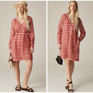 NWT J. Crew Woman Size 2X Cabana mini dress in block-print ramie In Coral Multi